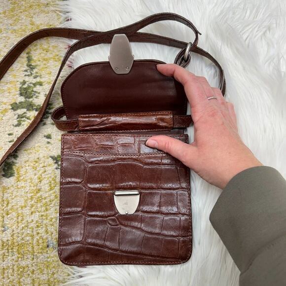 Vintage Nine West Neutral Brown Faux Leather Croc Fold Over Mini Bag Purse - Picture 5 of 9